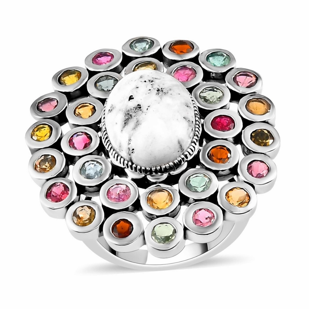 🔥PRICE DROP🔥NWT NATURAL BUFFALO & MULTI TOURMALINE STERLING SILVER RING SZ 8